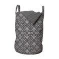 thumbnail image 1 of Geometrical Laundry Bag, Abstract Quatrefoil Symmetric Monochrome Classic Simplistic Vintage Style, Basket with Handles Drawstring Closure for Laundromats, 13" x 19", Grey and White, by Ambesonne, 1 of 4