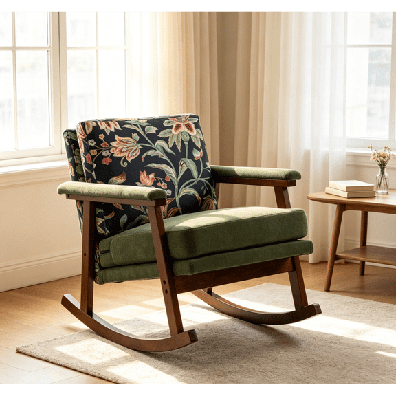 Mid Century Modern Accent Chair ,rocking chair with Wood Frame, High Density Sponge Cushion ,for Bedroom Living Room,Sunroom,1 piece