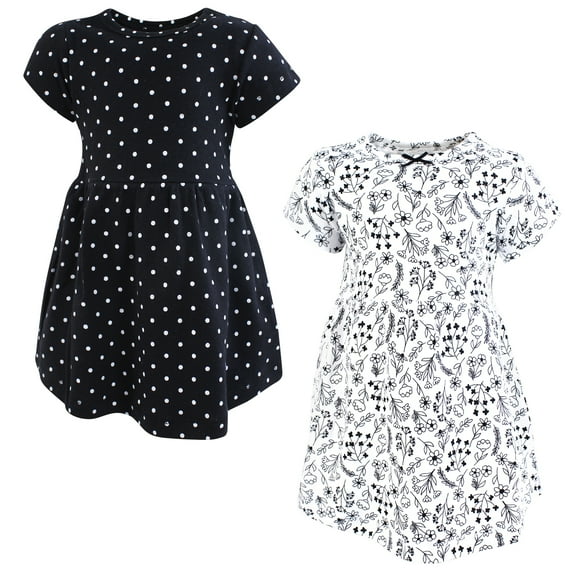 Hudson Baby Infant and Toddler Girls Cotton Dresses, Black White Flowers, 0-3 Months