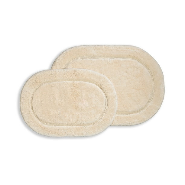 Cotton Solid 2Piece Ivory Highly Absorbent NonSlip Oval Bath Rug Set