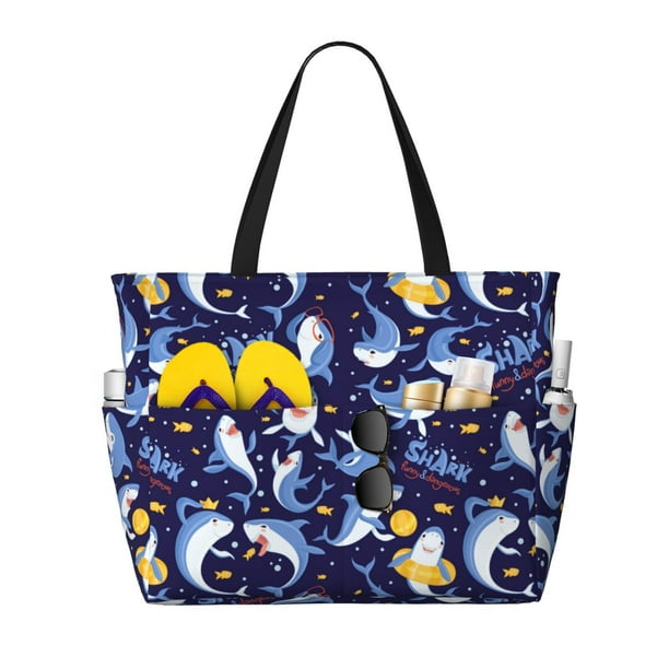 Fotbe Cute Shark Bolsa de Viaje para Playa - Resistente al Agua, Bolsa Tote de Gran Capacidad y Ligera con 7 Bolsillos para Mujeres y Hombres