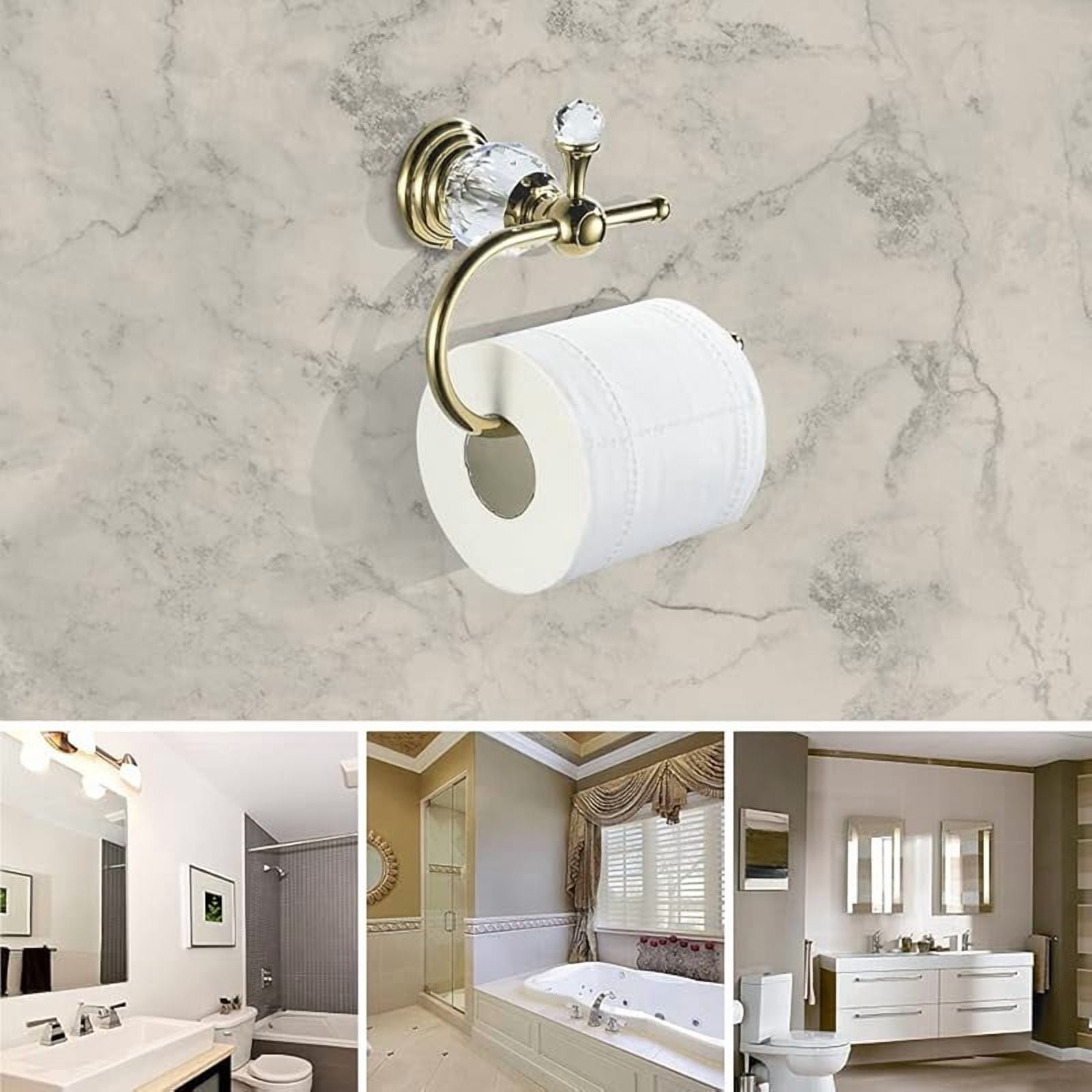 Funpisea Polished Gold Crystal Toilet Paper Holder, Wall-Mounted Bathroom Tissue Roll Holder