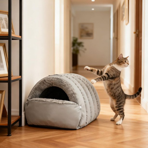 Cama cueva para gatos, nido para gatos lavable, grueso y suave para invierno, cama para mascotas para suministros para mascotas, M