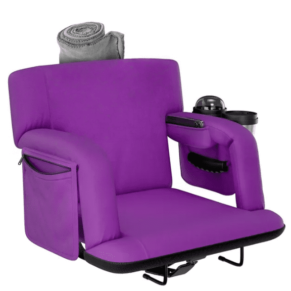 Reclining Stadium Seat with Back Support, 21" Wide Portable Bleacher Chair with Cup Holders & Pockets