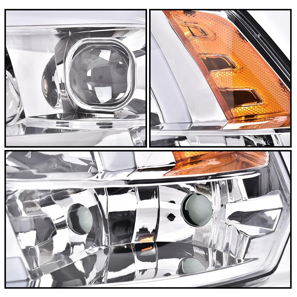 PIT66 LED Headlight, Fit for 09-18 Dodge Ram 1500 / 10-18 Ram 2500 3500 / 11-18 Ram 4500 5502, (Only Fits for Quad Headlamps Models) Headlamp Assembly Clear Lens Chrome Housing Amber Reflector