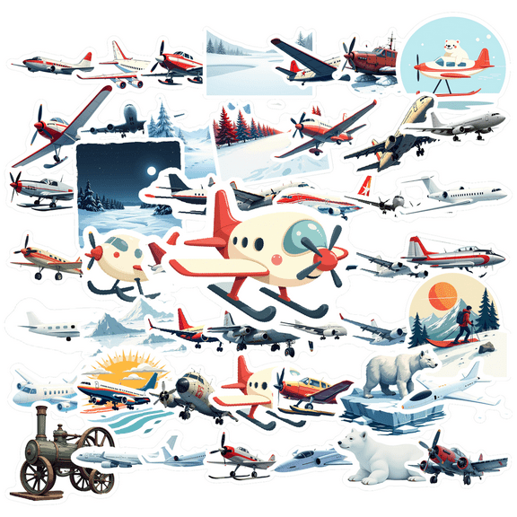 cartoon Airplane Theme Stickers, Waterproof Airplane Theme Sticker for Water Bottle Laptop Phone Cases Planner Skateboard Luggage Helmet Party Favor Decor, Ideal for Adults Teens Teacher Rewards
