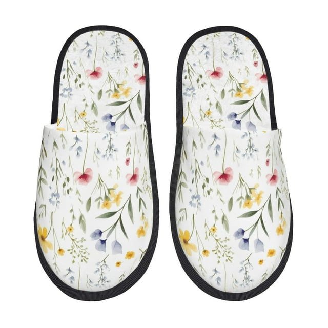 Fotbe Watercolor Floral A Pantuflas Peludas para Mujer con Estampado, Zapatillas de Peluche, Zapatos de Invierno para Casa, Uso Interior y Exterior-Large