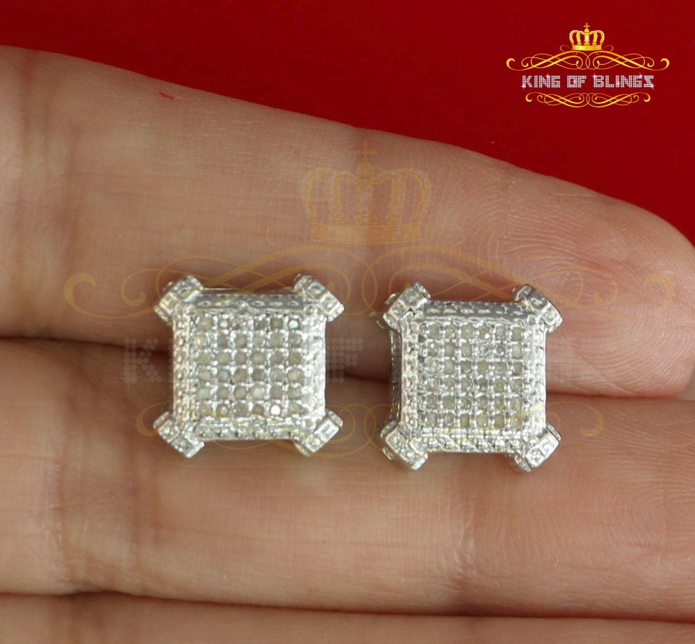 King of Bling's 925 Sterling White Silver 0.20ct Diamond For Women's/ Men's Square Stud Earrings
