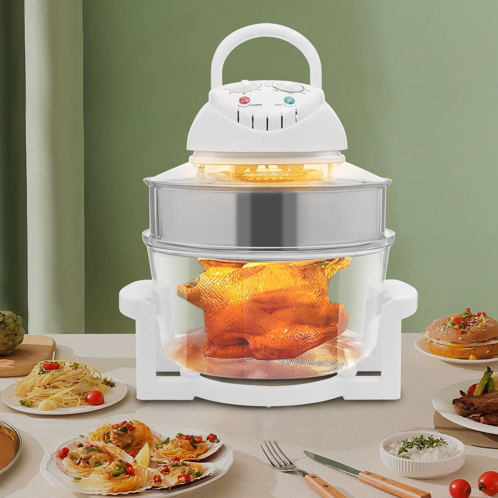 17L / 17.96Qt Air Fryer, 1200W-1400W, 360° Viewable Glass Air Fryer with Expansion Ring for Home Kitchens 110V-120V