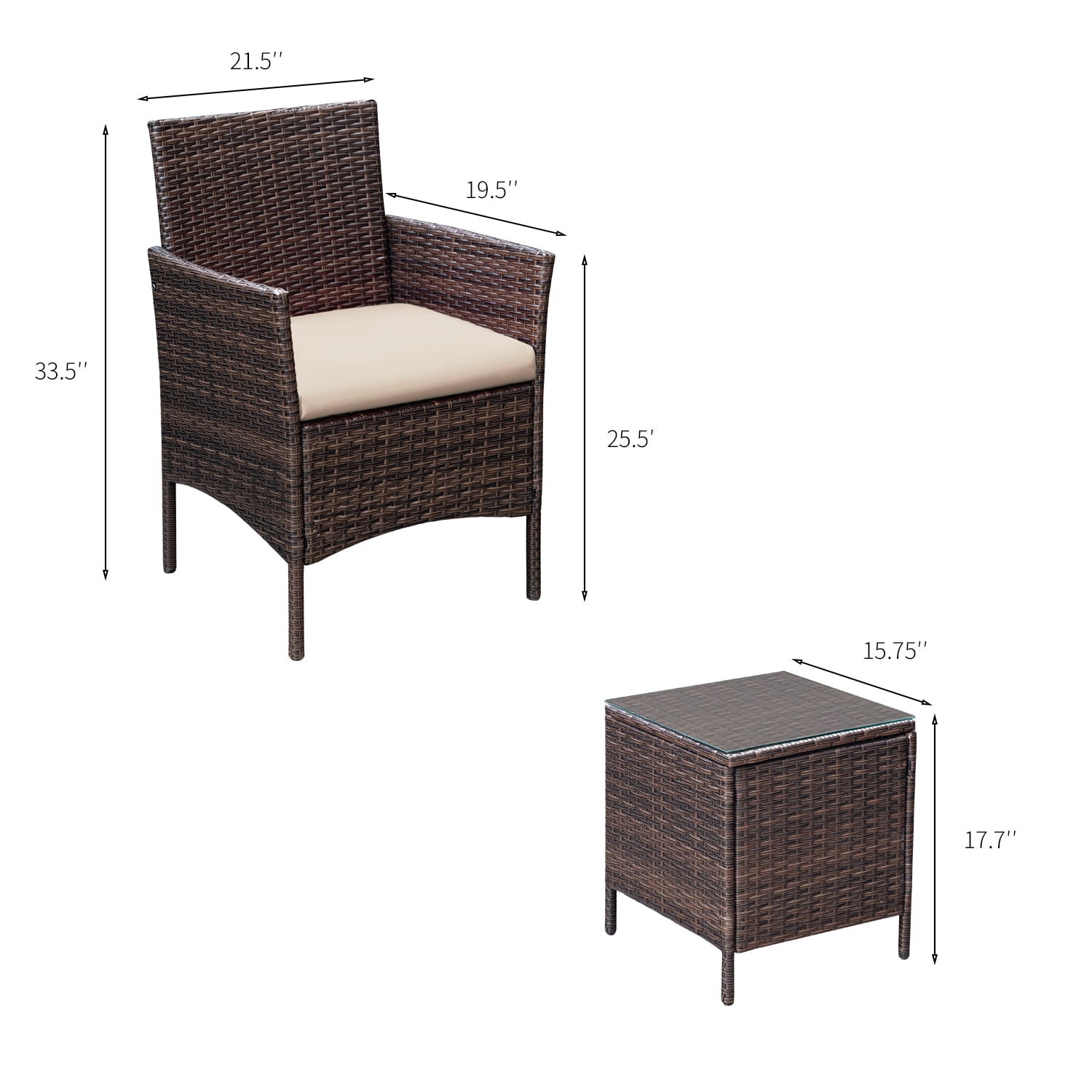 Devoko 3 Pieces Outdoor Furniture Sets Rattan Wicker Chairs Patio Conversation Set, Beige
