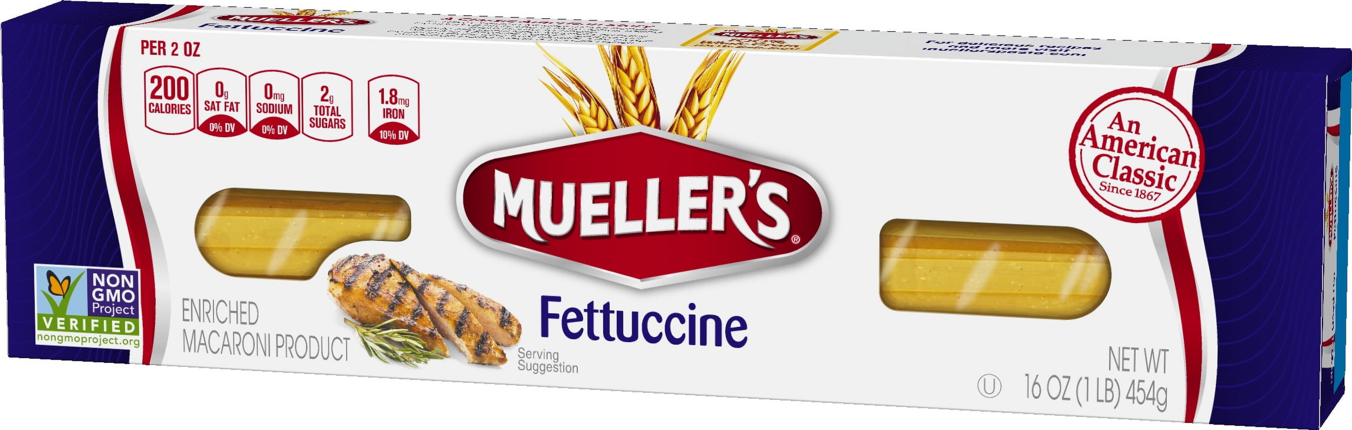 (2 pack) Mueller's Sodium-Free, Cholesterol-Free Fettucine Pasta, 16 oz (Shelf-Stable)