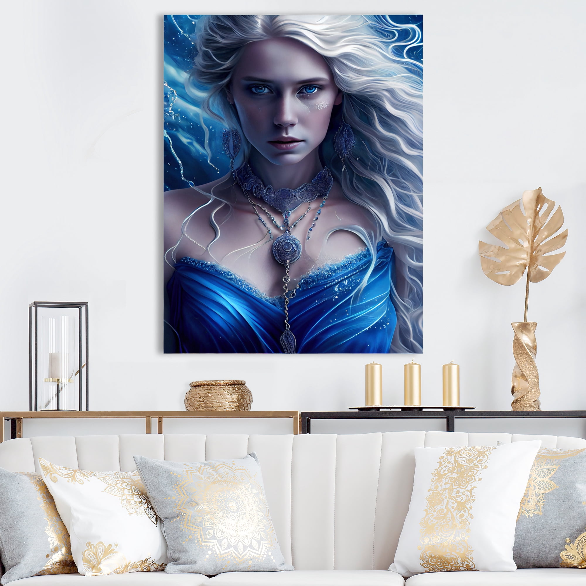 Designart Silver Ice And Blue Archangel II Canvas Wall Art