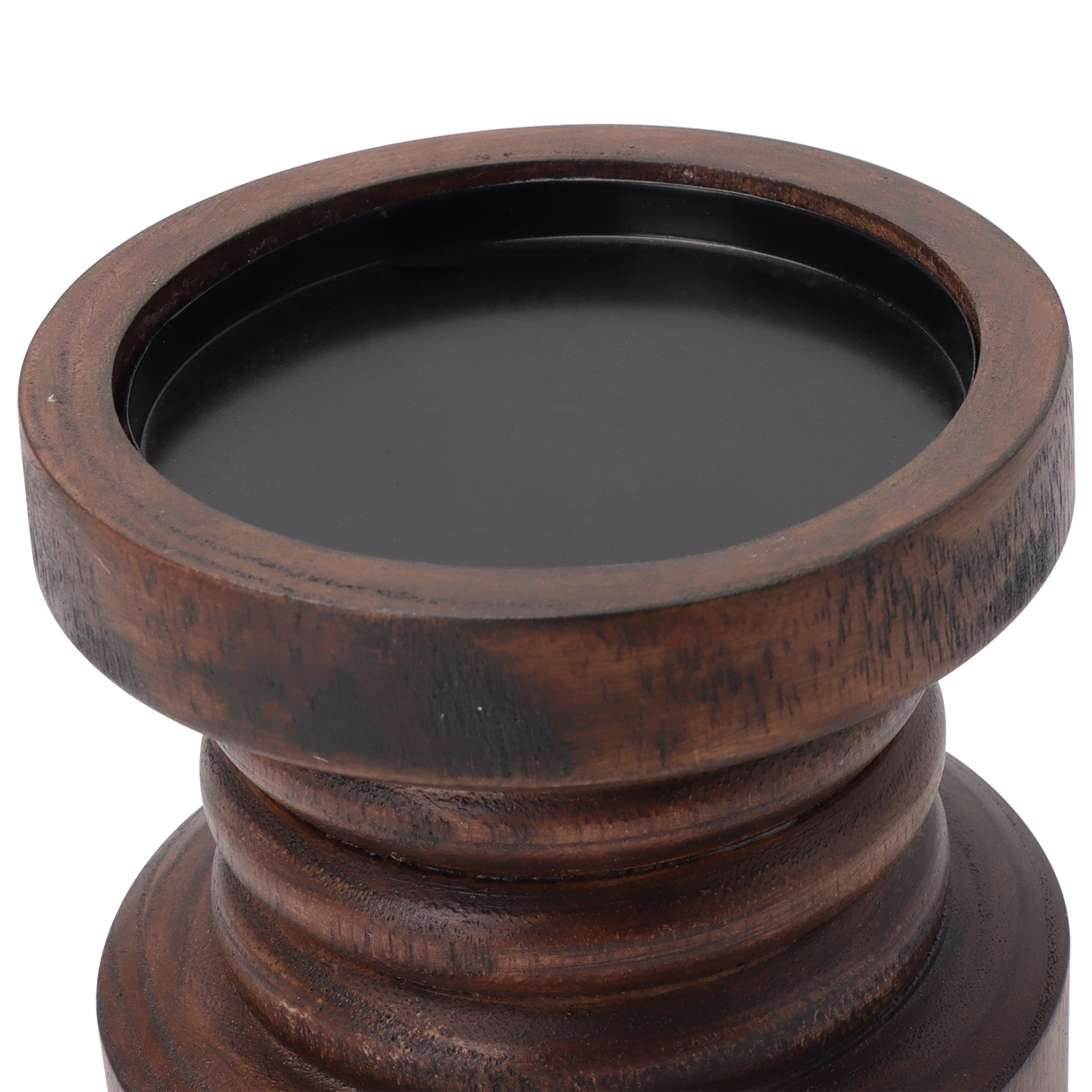 Mainstays Decorative Wood Pillar Candleholder, Dark Brown, 6"