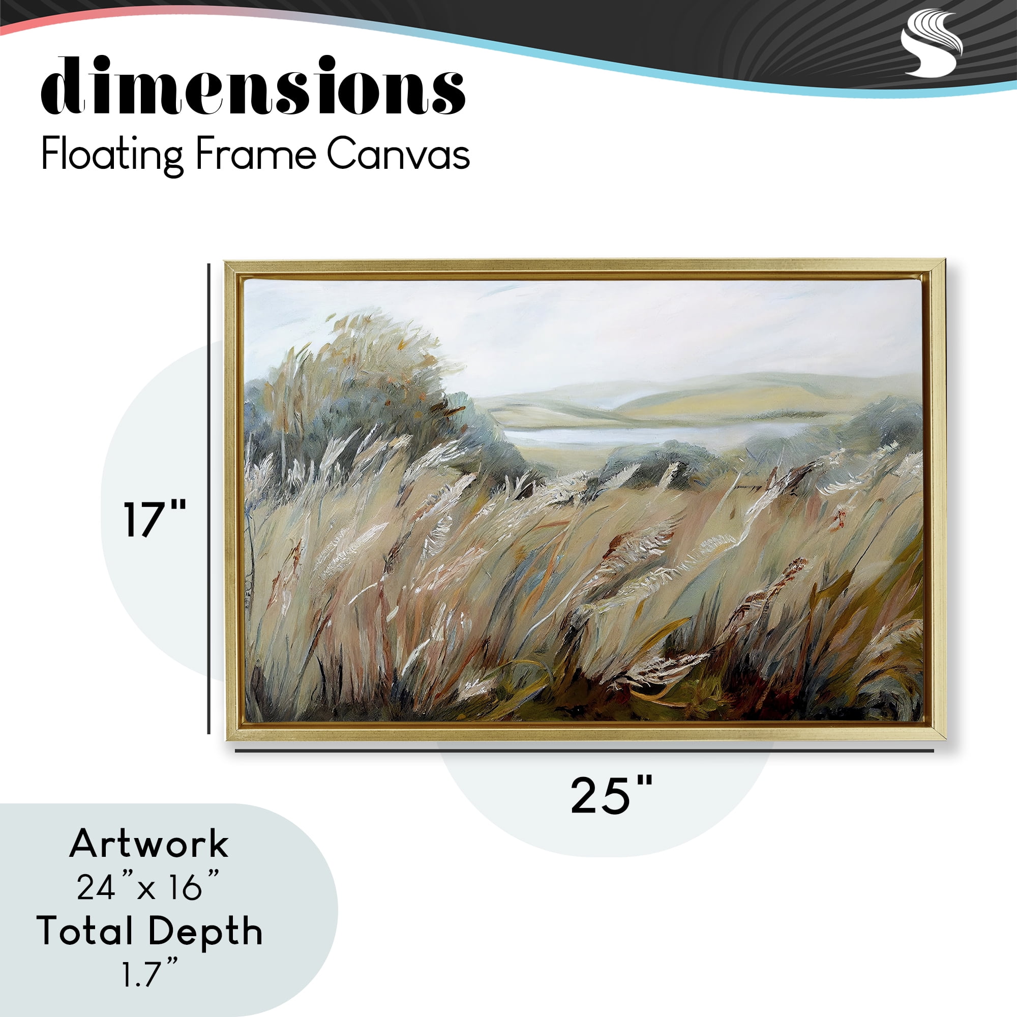 Windy Meadow Distortion Gold Framed Floater Canvas Wall Art, design by Sasha