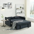 thumbnail image 4 of 55.5" Pull Out Sofa Bed, Velvet Sleeper Sofa Couch with Adjustable Backrest and USB Socket, Tufted Upholstered Sofa Bed with 2 Lumbar Pillows and Side Pockets for Living Room, Office, Apartment, Black, 4 of 9