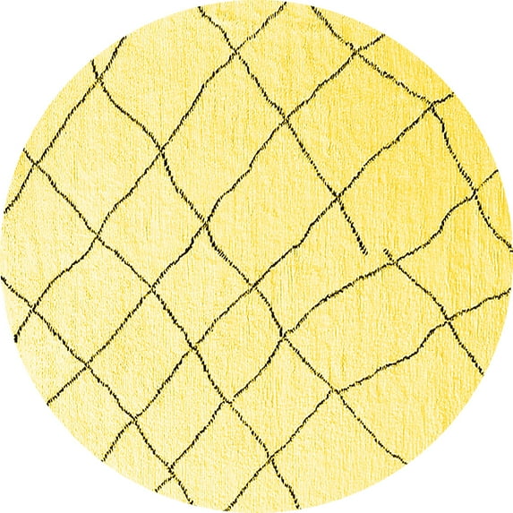 Ahgly Company Machine Washable Indoor Round Oriental Yellow Industrial Area Rugs, 4' Round