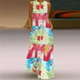 thumbnail image 2 of Women's Vintage Print Maxi Skirt V-neck, Off-the-shoulder, Multi-coloured Long Flared Sexy Sleeveless Dress, 2 of 2