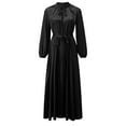 thumbnail image 5 of FYEGRE Clergy Dress for Women Long Sleeve A Line Elegant Maxi Dress with Tab Insert Stand Collar and Belt 1-Black XL, 5 of 6