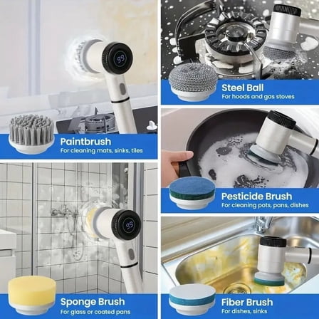 Cordless Electric Spin Scrubber, 3-Speed Shower Scrubber with Battery Display & 5 Heads, Rechargeable Cleaning Brush for Bathroom Tile, Sink, Grout, Window