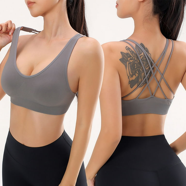 hoksml Womens Bras,Women's Sports Underwear Fall Yoga Wear Running Back  Training Shock-proof Vest Breasted Bra 