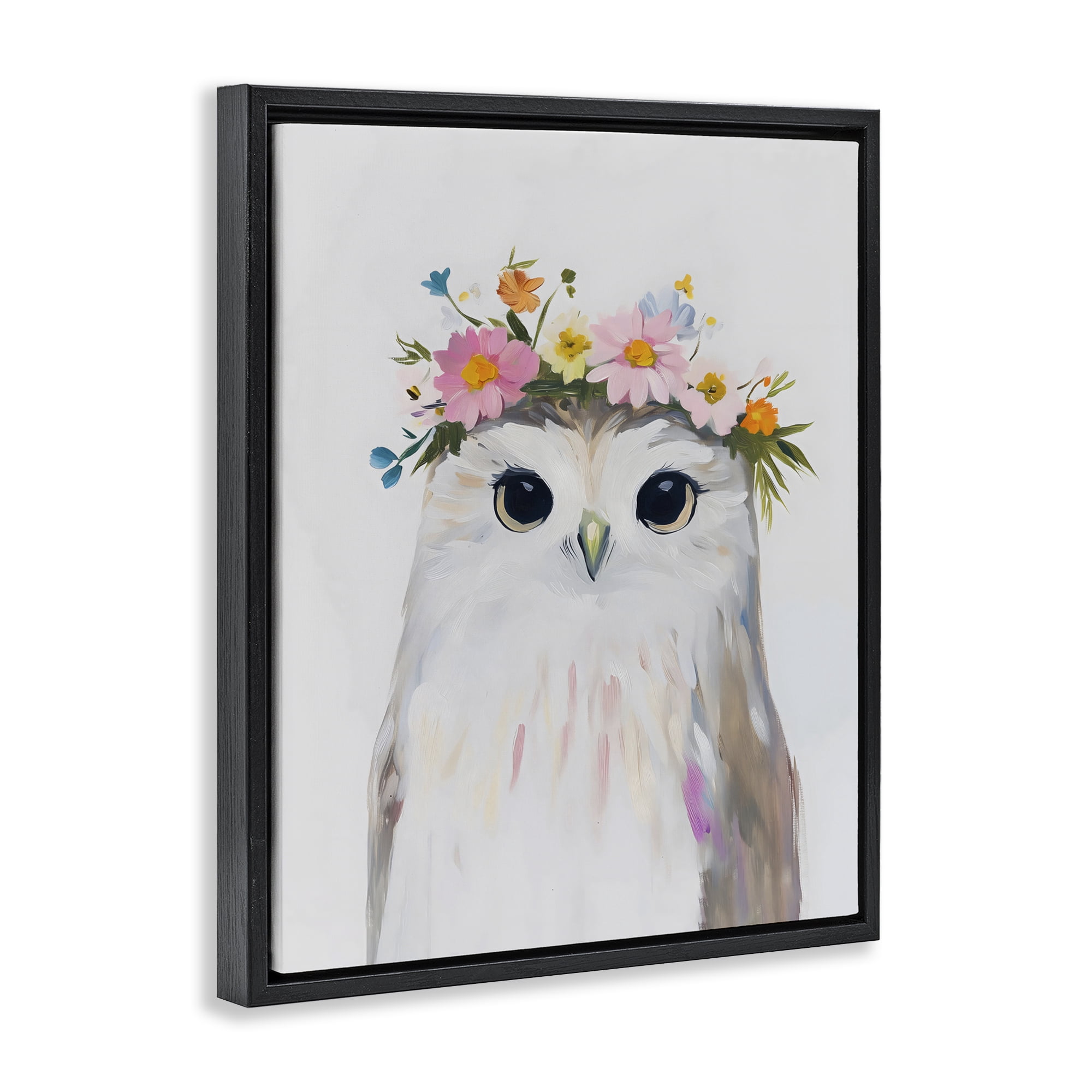 Stupell Industries Flower Crown Owl Black Framed Floater Canvas Wall Art, design by The Prints Vibe
