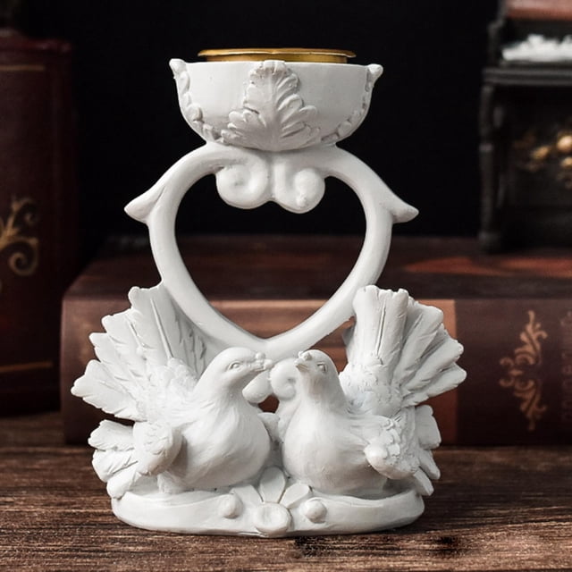 Estatuilla de paloma Portavelas de mesa Candelabros Candelabros Candelabros de resina Portavelas de té Decoración de velas para bodas, hogar , 11cmx7cmx13cm Colco Porta vela