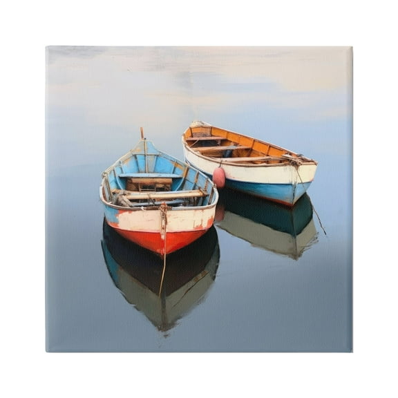 Stupell Industries Two Canoes in Lake Transportation Painting Gallery Wrapped Canvas Art Print Wall Art, 17 x 17