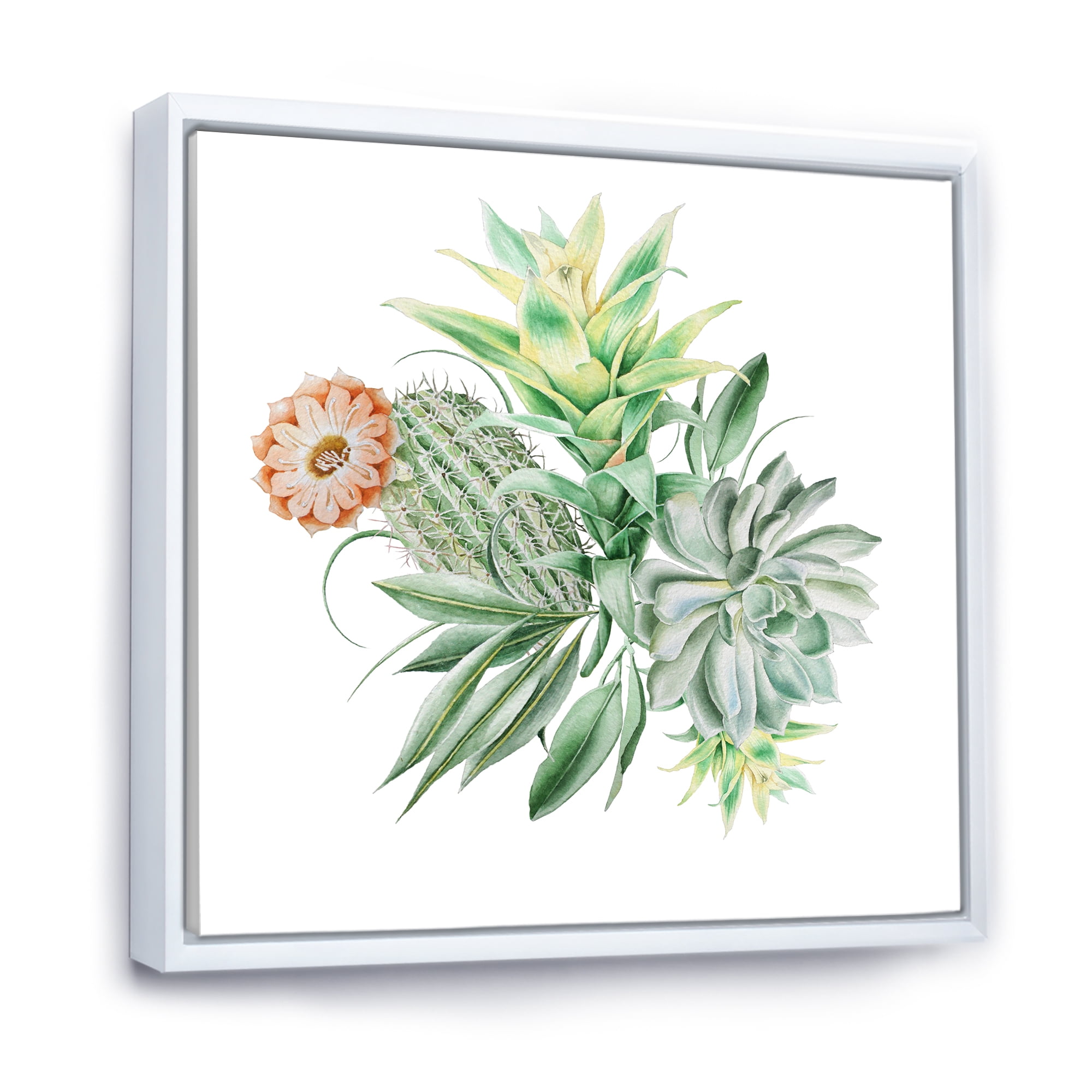Designart 'Bouquet With Succulents and Cactus' Traditional Framed Canvas Wall Art Print