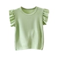 thumbnail image 4 of Quealent 2-5T Toddler Girls Ruffle Sleeve T Shirt Puff Short Sleeve Basic Tank Top Blouse Plain Solid Kids Casual Clothes (Green, 9-10 Years), 4 of 5