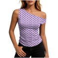 thumbnail image 2 of Womens Undershirt Tank Tops Plus Size Women off Shoulder Tank Tops Polka Sleeveless Slim Fitting Casual Trendy Party Crops T-Shirt Tops Purple L, 2 of 6