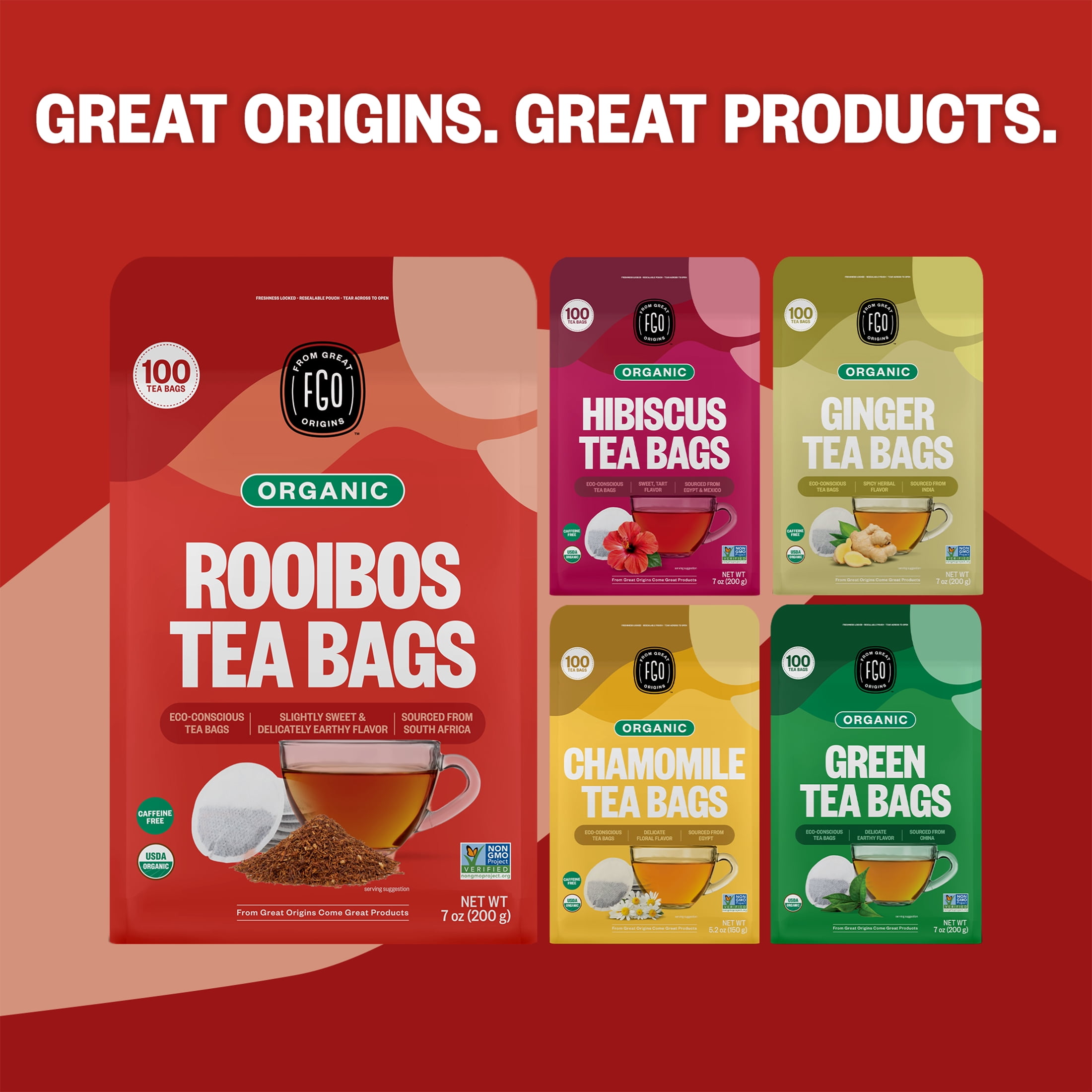 FGO Rooibos Tea, Organic, Eco-Conscious Tea Bags (100 Count)