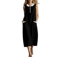thumbnail image 2 of ClodeEU Women's Sleeveless Peter Pan Collar Contrast Trim Midi Dress, Casual A-Line Sundress with Pockets Black,Women's Plus L, 2 of 6