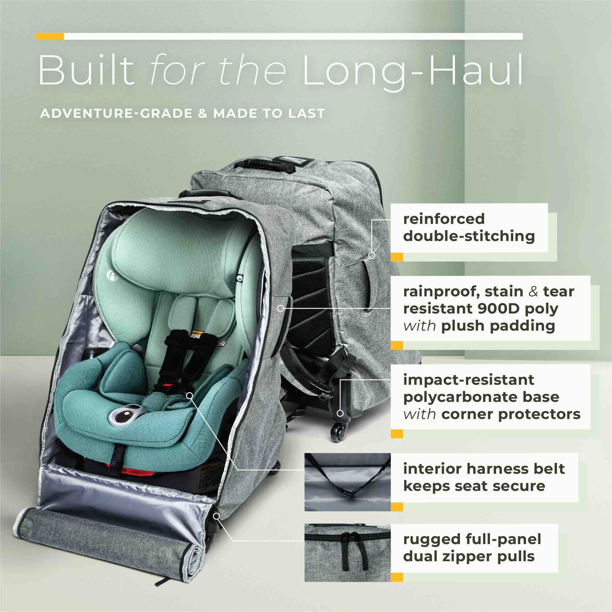 The Little Stork Car Seat Wheeled Padded Travel Backpack AerCas Bag,Gray 