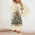 thumbnail image 3 of Women's Round Neck Casual Long Sleeve Plush Christmas Printed Dresses, Festive Fall and Winter Wear for Holiday Parties, Cozy and Soft Material,Khaki,L, 3 of 6