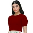 thumbnail image 2 of eloria Women's Casual Blouse Tops, Ruffle Puff Sleeve, Round-Neck Top Color: Red | Size: XXXL, 2 of 6