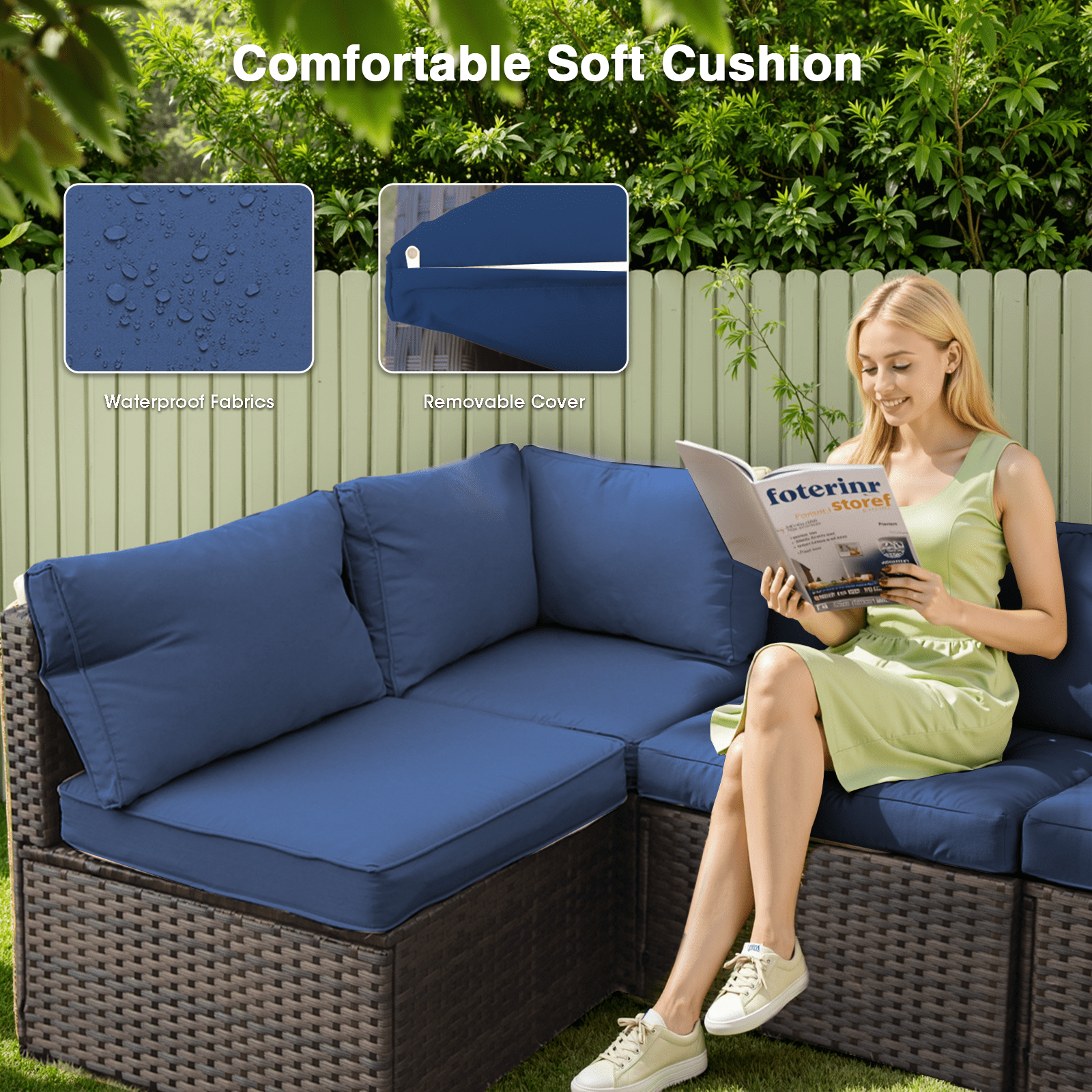 Gaildon 11 Piece Patio Furniture Set with Fire Pit Table, All Weather Outdoor Sectional PE Rattan, Patio Conversation Sets with Cushions and Glass Coffee Table for Garden Lawn Balcony Porch Deck