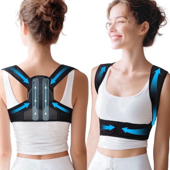 FALCOFIT Women's Adjustable Posture Corrector Upper Back Straightener Brace S/M Black