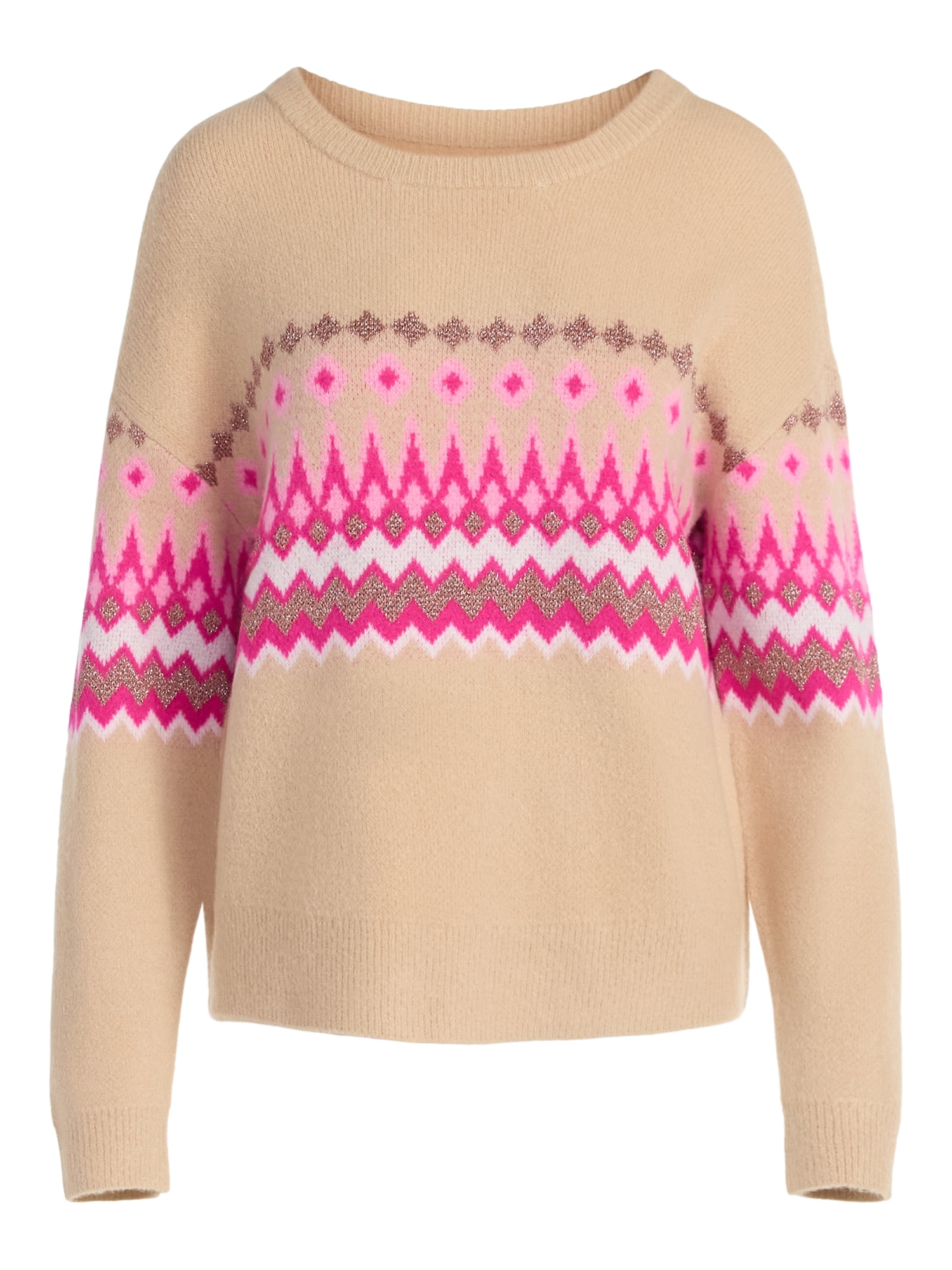 99 Jane Street Women's and Women's Plus Fair Isle Pullover Sweater, Midweight, Sizes XS-4X