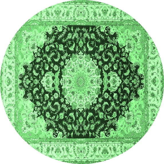 Ahgly Company Indoor Round Medallion Emerald Green Traditional Area Rugs, 4' Round