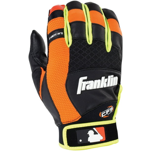 Franklin Sports XVent Pro Batting Glove, Black/Neon Orange/Optic