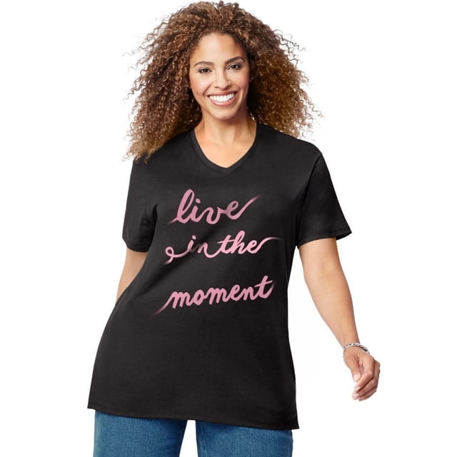 Just My Size Womens Short Sleeve Graphic Tee, 1X, In The Moment Black