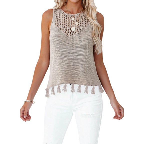 Women'S Summer Knit Tank Tops Racerback High Neck Sweater Vest, Dressy Casual Outfits Apricot Color XL