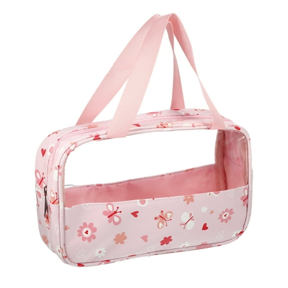 Unique Bargains 1 Pc Women Durable Large Makeup Bag for Vacation Camping Outdoor Activities Pink PU Leather