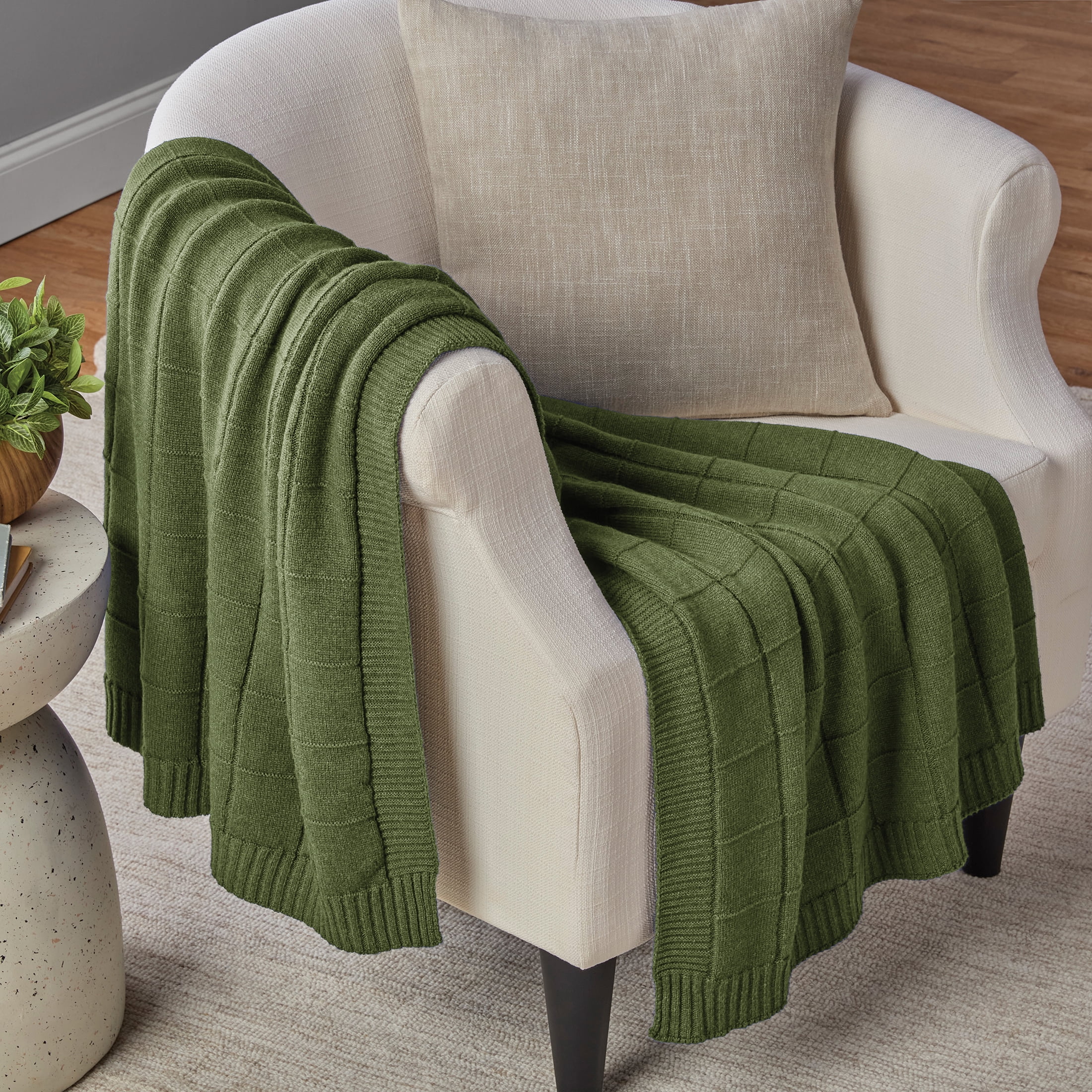 Mainstays Windowpane Throw Blanket, Mossy Green, 50 x 72 in