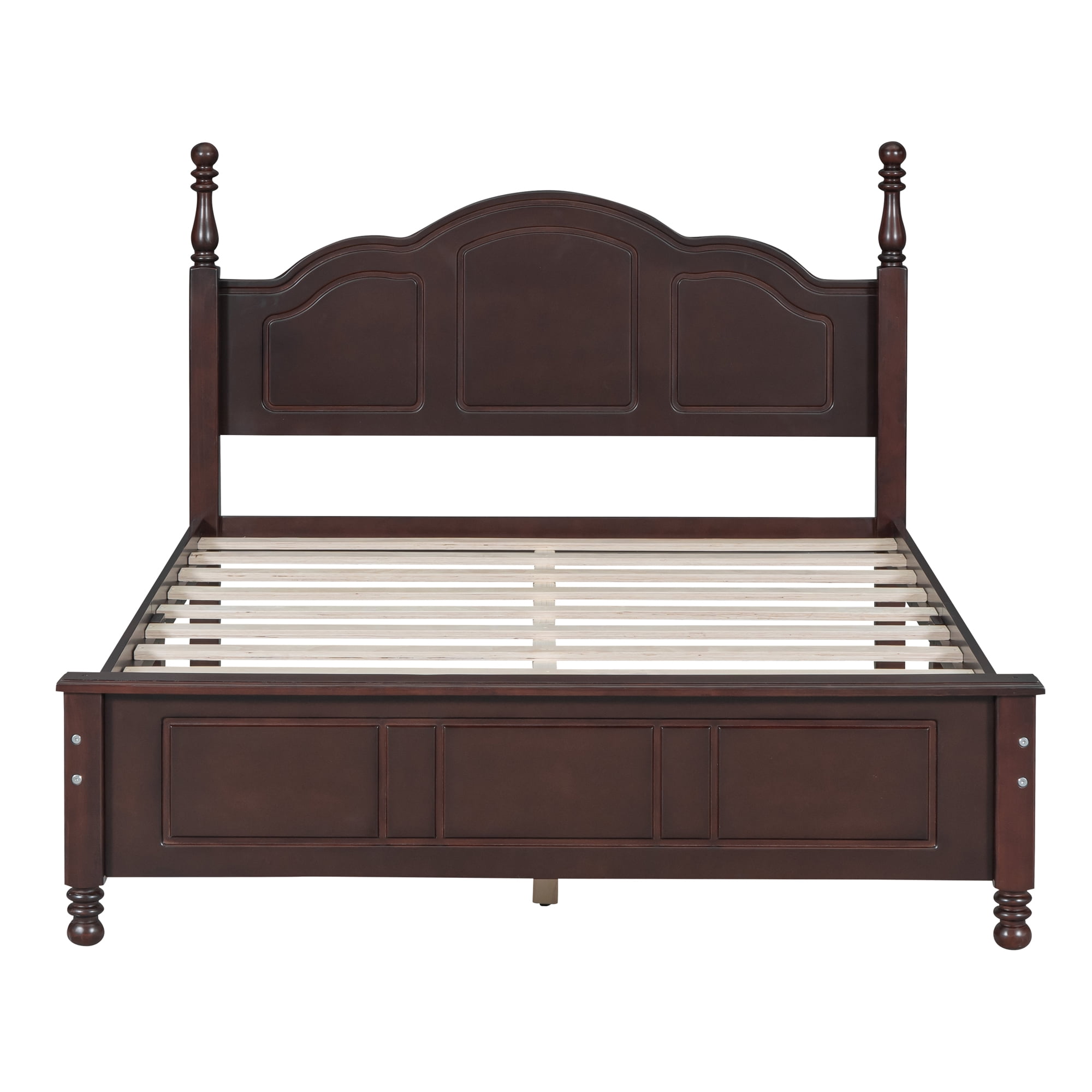 DEALTOPS Full Size Platform Bed, Retro Style Wooden Full Bed Frame Slat Support, Walnut
