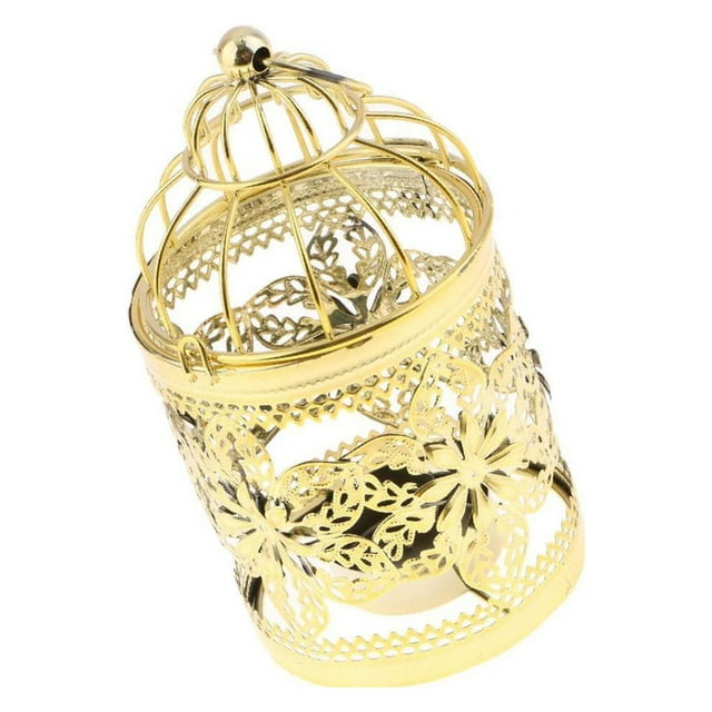 Guardoinrt Electroplated Metal Birdcage Shape Tea Light B- Candle Holder Gold Type E 1Set