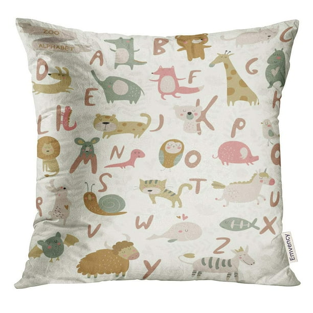 EREHome Baby Zoo Alphabet with Cute Animals in Cartoon Style Elephant Pillow Case 16x16 Inches
