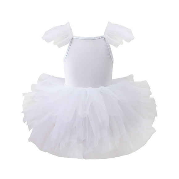 Splozh Baby Girls Pageant Baptism Lace Dress Girls Toddler Ballet Tutu Skirt V Neck Camisole Dress Dance Outfit Ballerina Gradient White,4-5 Years
