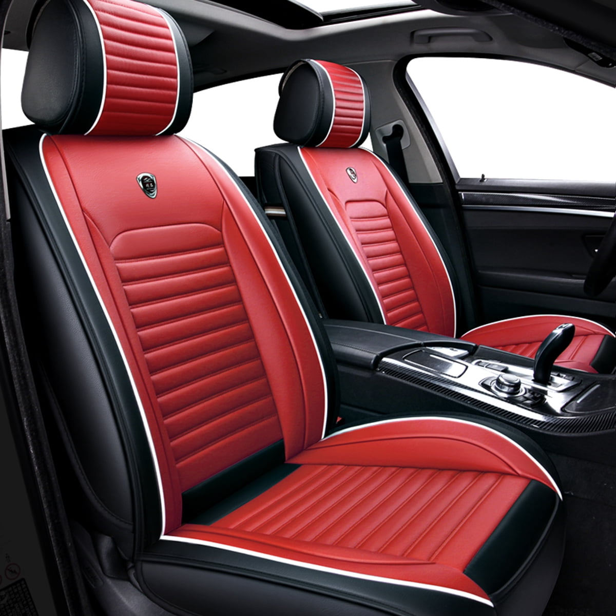 Car Front Red Seat Cover PU Leather Universal Seat Cushion Protector Mat 