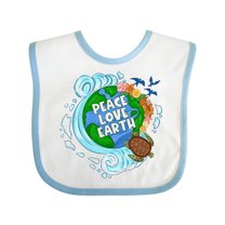 Inktastic Earth Day Peace Love Earth with Turtle and Waves Boys or Girls Baby Bib